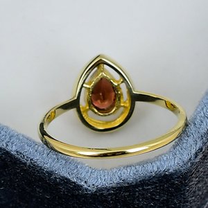 Natural <b>Garnet</b> <b>Ring</b> 4x6mm Pear Cut Gemstone Solid 925 Sterling Silver Yellow Gold Plated Bezel Set Openwork Women's Jewelry - Product Image 2