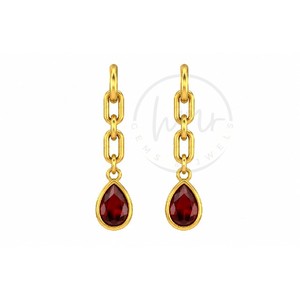 Boucles d'oreilles pendantes de luxe plaquées or avec grenat hydro pour femme, en forme de poire, avec chaîne et pierres précieuses, bijoux en laiton faits à la main - Product Image 2