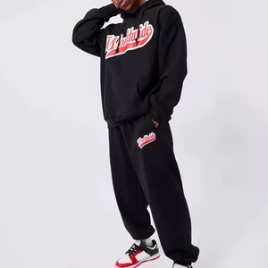 Conjunto Deportivo con Logotipo Mundial para Hombre, Sudadera con Capucha Negra de Algodón, Pantalones Deportivos, Estilo Urbano, Corte Holgado, Traje Deportivo de Otoño con Bolsillos Laterales - Product Image 4