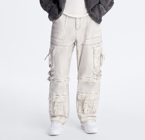 Vaqueros anchos de mezclilla para hombre con diseño de puntos y detalles rasgados, estilo streetwear, cintura media, corte holgado, tela de algodón - Product Image 1