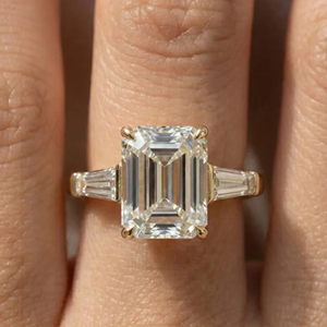 3 Carat lab grown <b>diamond</b> <b>ring</b> Tree stones emerald engagement <b>ring</b> Baguette side stone gift for her - Product Image 1
