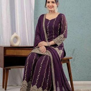 Women's Heavy Crunchy Silk Embroidered Kurta Sharara <b>Set</b> with Dupatta | Sequin Work Designer Ethnic Suit | Party Wear Wedding Fe - Product Image 2