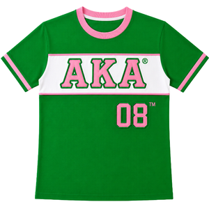 AKA Premium Jersey Shirt Green White Pink <b>Athletic</b> Crew Neck Women's Performance T-Shirt Casual Greek Apparel - Product Image 2
