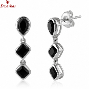 Elegant hot popular wholesale <b>earrings</b> 925 sterling silver <b>black</b> onyx gemstone drop <b>earring</b> exporter manufacturer - Product Image 1