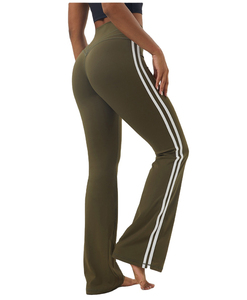 Leggings de yoga taille haute à jambe évasée, longueur intégrale, vert olive uni, en Spandex et Nylon, sans couture, extensibles dans les quatre sens, taille élastique - Product Image 2