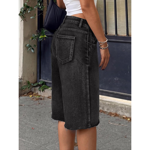 <b>High</b> <b>Waisted</b> Loose Fit Black Denim <b>Shorts</b> Straight Leg Stonewashed Casual Summer Women's <b>Shorts</b> Best Selling <b>Jeans</b> <b>Shorts</b> - Product Image 3