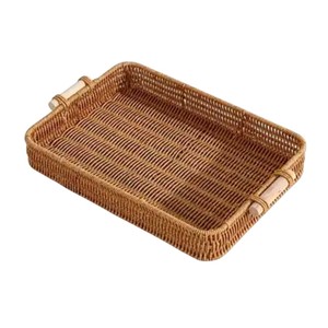 Hand-Woven Natural Rattan Rectangular Serving <b>Tray</b> with Built-in Handles Coffee <b>Table</b> Decor for Home & Kitchen - Product Image 3