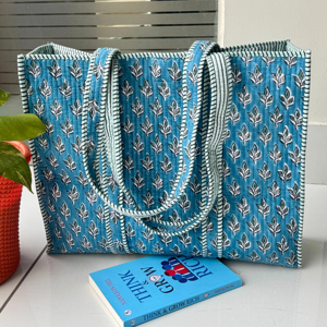 Hand-Block Printed Quilted Cotton <b>Shoulder</b> Bag India Winter Multi-Color Floral Design Two <b>Shoulder</b> <b>Straps</b> Lining Wholesale - Product Image 1