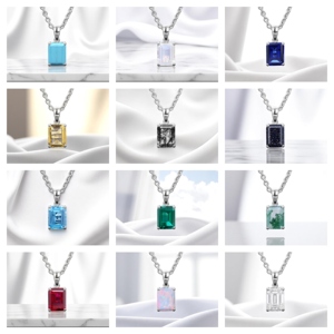 Collier pendentif baguette en argent sterling 925 et turquoise – Bijou à breloque serti à griffes - Product Image 2