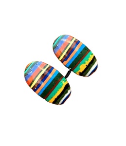 หินแคลซิลิก้าสีรุ้งธรรมชาติ1คู่,เครื่องประดับหลากสีทำจากอัญมณีทรงวงรีเรียบ - Product Image 1