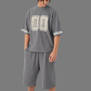 <b>Men's</b> Oversized Geometric Color Blocked Short Sleeve <b>Zip</b>-<b>Up</b> Shirt Set Street Style Quick Dry Woven Polyester Shorts - Product Image 5
