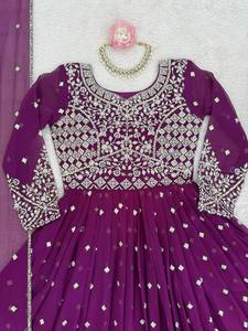 <b>Wine</b> Georgette Embroidered Anarkali Gown & Bottom with Dupatta | Elegant Festive Wear for Women - Product Image 6