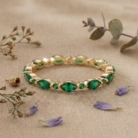 Bague de mariage éternelle de luxe en or 14 carats avec pierre précieuse verte taille marquise, bijoux empilables pour femme