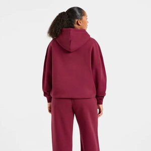 Sweat-shirt à capuche oversize pour femme, couleur bordeaux, avec logo en relief sur le devant, en molleton, manches régulières, pour l'automne - Product Image 2
