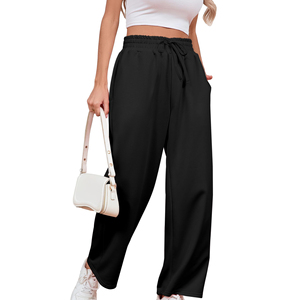 Pantalon de jogging évasé athlétique respirant pour femme, taille haute, coupe ample, avec cordon de serrage et poches - Product Image 4