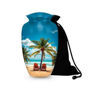 Urnas Tropicales para Cenizas Humanas con Diseño de Palmera Costera, Urna de Aluminio para Adultos con Diseño de Palmera y Océano - Product Image 4