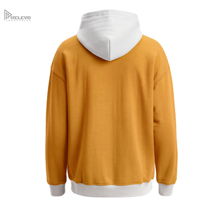 เสื้อฮู้ดดี้โออีเอ็มแบบยูนิเซ็กส์ ผ้าคอตตอนหนา 100% สีเหลืองทองมินิมอลและสีขาวสดใส สไตล์สตรีทแวร์ - Product Image 2