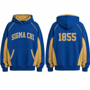 Sweat à capuche brodé Sigma Chi pour homme, bleu et or, manches raglan, en polaire, décontracté, avec poches, coupe classique, pour l'automne - Product Image 4
