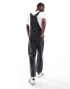 Overoles de Mezclilla para Hombre, Color Negro Lavado, Cintura Alta, Corte Regular, Ropa de Trabajo Informal, Pierna Recta, Algodón - Product Image 6