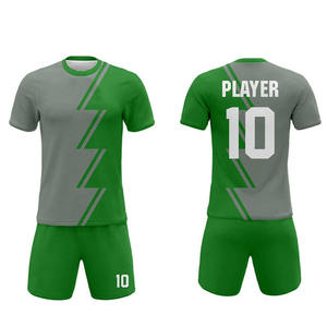 Ensemble de maillots de football personnalisés vert et gris, sublimés, 100% polyester, séchage rapide, unisexe, adulte, manches courtes - Product Image 1