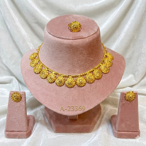 Ensemble collier et boucles d'oreilles de mariée en alliage de zinc plaqué or indien avec zircon, au design élégant - Product Image 6