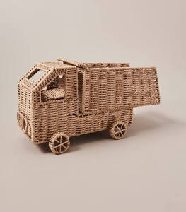 Camion à benne basculante en jacinthe d'eau fait main, style vintage, jouet éducatif en bois pour bébés, modèle tendance - Product Image 1