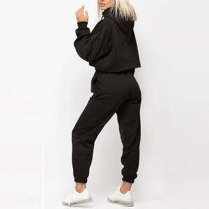 Ensemble de survêtement de sport pour femme grande taille, ensemble 2 pièces en coton : sweat à capuche court et pantalon de survêtement - Product Image 2