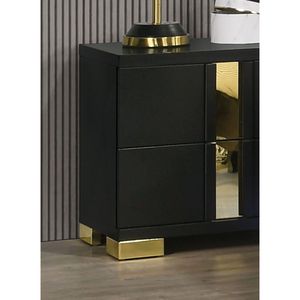 Beautiful <b>Black</b> and Gold Finish Bedroom Nightstand with Attractive Bracketed Metal Legs 1pc <b>Bedside</b> <b>Table</b> - Product Image 6