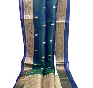 Saree de créateur léger en coton et soie imprimé et brodé pour les mariages Saree de créateur de style long - Product Image 4