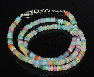 Collier en opale disco éthiopienne lisse, rondelle de 4 mm, collier multi-opales, collier en opale de feu, multicolore - Product Image 1