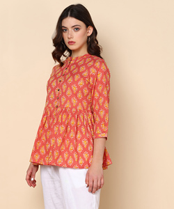 Maaesa - Blusa de Algodón Estampada para Mujer, Cuello Mao, Mangas 3/4, Tela Ligera y Transpirable - Product Image 4