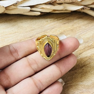 แหวนโบโฮลายชนเผ่าแบบวินเทจ ทำจากทองเหลืองชุบทอง 18k ประดับด้วยลูกปัดและพลอยอเมทิสต์ สำหรับผู้หญิง ขายส่ง - Product Image 2