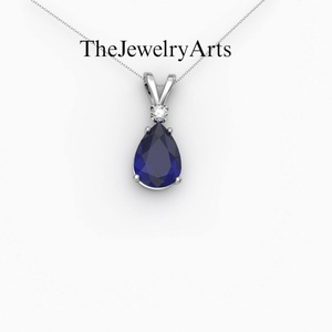 Collier pendentif saphir bleu en forme de goutte d'eau, argent sterling 925, bijou saphir en forme de poire, cadeau pour elle - Product Image 3