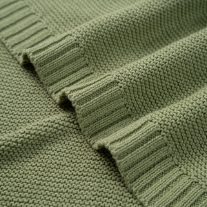 <b>Knitted</b> <b>Throw</b> Blanket Solid Green Rectangle 100% Cotton Eco-Friendly Spring Autumn Home Use Folded Simple Style Baby Sleeping - Product Image 6
