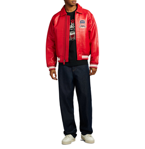 Chaqueta de Cuero Roja Avirex para Hombre, Chaqueta Bomber de Cuero Vacuno Auténtico, Edición Limitada, Estilo Vintage, Cierre de Cremallera Grueso para Invierno - Product Image 4