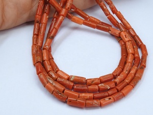Perles tubulaires en corail rouge, brin de 16 pouces, pierre italienne, 5x3-10x5 mm environ, certifiées par un tiers pour la fabrication de bijoux - Product Image 3