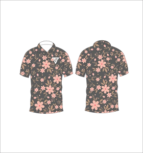 Mens Dark Grey Pink Floral Print Polo Shirt Custom Sublimation Short Sleeve Summer Casual Breathable Lightweight Golf Shirt - Product Image 3