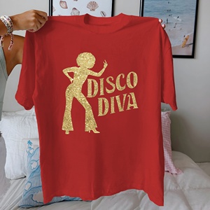Disco Diva Gold Silhouette Camiseta de mujer 100% Algodón puro Ajuste cómodo Estilo casual con patrón impreso - Product Image 3