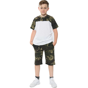 Kids Two <b>Colour</b> Block Top & Shorts <b>Set</b> Camo Green Summer Wear Girls Boys 5-13 - Product Image 6
