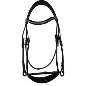 Bride d'équitation anglaise de haute qualité en cuir véritable avec raccords métalliques de compétition et rênes en caoutchouc de sécurité - Product Image 6