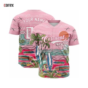 Maillot de baseball rose Corex imprimé intégral pour homme – Vêtement de sport respirant en polyester à manches courtes, coupe classique, imprimé numériquement - Product Image 3