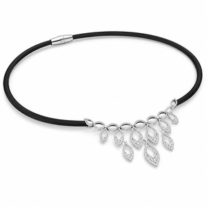 Pendentif collier en or blanc 18 carats avec pavé de diamants en cascade multi-feuilles, cordon coloré, certifié IGI, diamants de laboratoire de luxe - Product Image 1