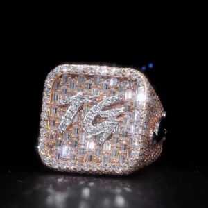 Anillo Personalizado con Letras de Hip Hop con Incrustaciones de Diamantes |   Diamante VVS Moissanite |   Plata de Ley 925 |   Certificado por GRA |   Anillo Unisex HUMERA JEWELS - Product Image 1