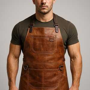 Multi Pocket Leather <b>Apron</b> for Workshop Chef <b>BBQ</b> Grill Adjustable Straps Wholesale Supplier High Strength Leather LPN-0227 - Product Image 4