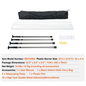 Sistema Barriera Antipolvere da 3,6 m con 4 Pali Telescopici, Sacchetto per Trasporto in Plastica 10x4 m, Materiali Edili in Plastica per Interni - Product Image 6