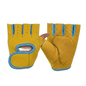 Guantes Deportivos de Medio Dedo Negros con Ribete Azul para Gimnasio, Levantamiento de Pesas, Unisex, Material Spandex, Cierre de Tirón - Product Image 5