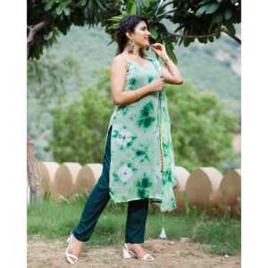 ชุดสูทผ้าชีฟองลายมัดย้อมสีเขียว XS - Product Image 2