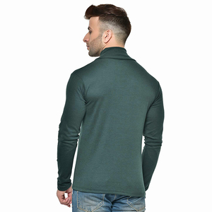 Pull col roulé pour homme, vert foncé, col haut, manches longues, tricoté, style pull-over, couleur unie, manches classiques, pour l'automne - Product Image 2