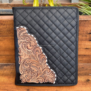 New <b>A4</b> Size Custom Hand Tooled Leather Interview Resume Padfolio Zipper Ring Binder Genuine Leather Quilted Presentations <b>Folder</b> - Product Image 2