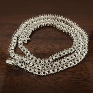 Proveedor de Joyería con MOQ Bajo: Montura de Cadena de Tenis de Plata de Ley 925 con Engaste de Puntas Redondas de 5mm, Montura de Collar en Blanco de Alto Pulido - Product Image 1